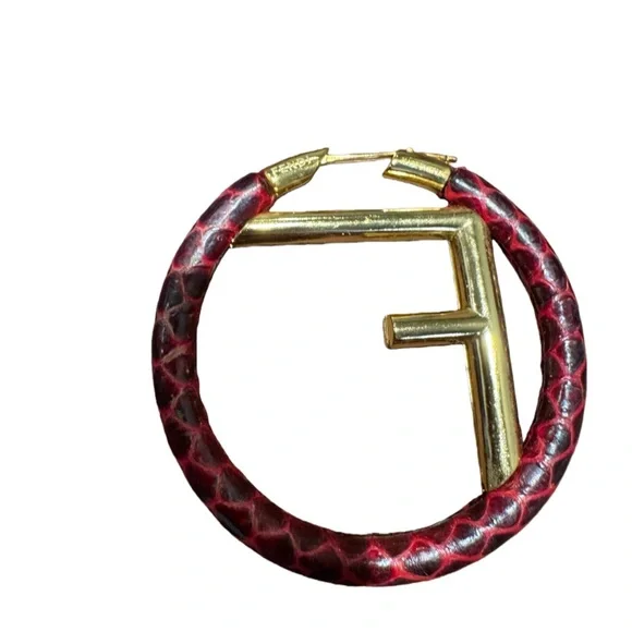Fendi Red and Gold Hoop Earrings - Picture 3 of 7